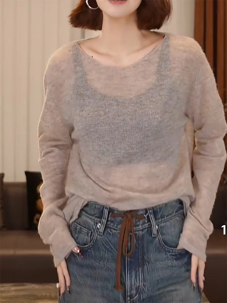 

Korean Sle round Ne Knitwear Long Sve Slimming Agel Women's Faion Pure Color Autumn New Arrival plus Size Top