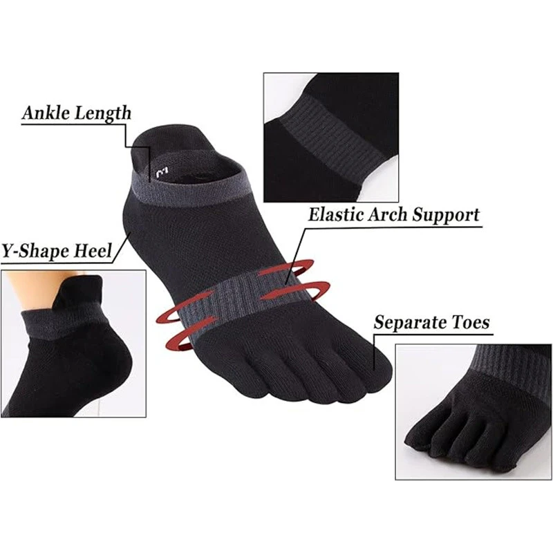 كبير حجم كبير تو الجوارب الرياضة مان شبكة تنفس ضغط امتصاص العرق اللياقة البدنية مطاطا خمسة أصابع الكاحل الجوارب طالب