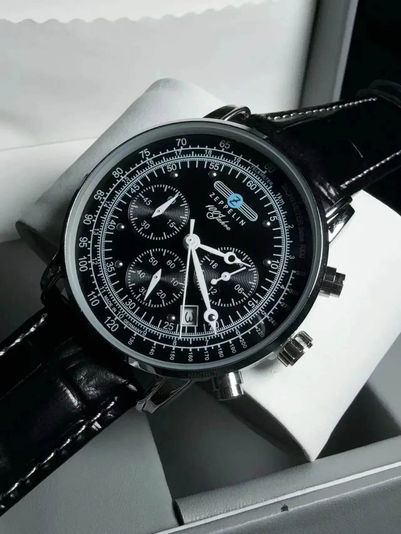 Nieuw Zeppelin automatisch datumhorloge met drie ogen, run-seconden, multifunctioneel timing, zakelijk vrijetijdskwartshorloge voor heren