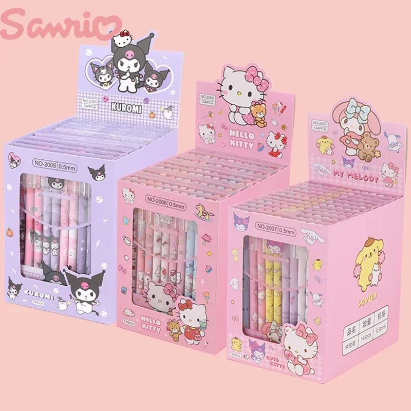 Sanrio pulpen GEL Hitam ลบได้ปากกา Hello Kitty Kuromi Cinnamoroll เมโลดี้ที่เป็นกลาง12ชิ้นเครื่องเขียนสำนักงานอุปกรณ์การเรียน