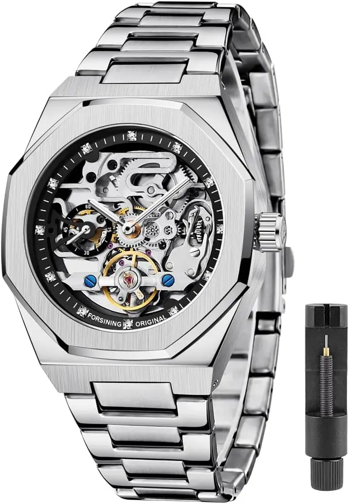 

Men's Automatic Skeleton Watch, Blue Stainless Steel, Waterproof Business Timepiece