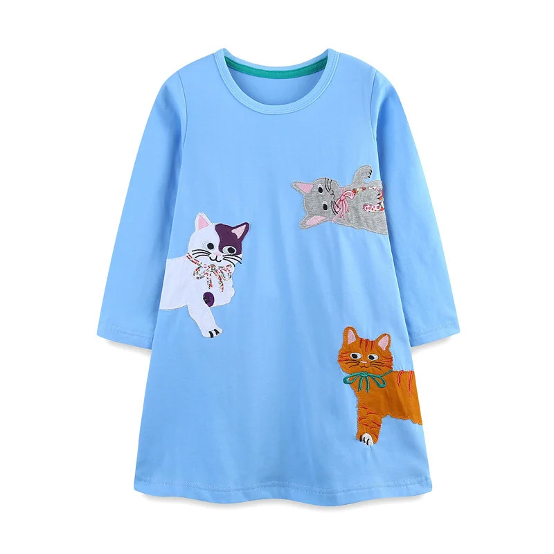 

Jumping Meters 2-7T Princess Girls Dresses Cats Applique Long Sleeve Autumn Spring Baby Clothes Party Children's Toddler Costume