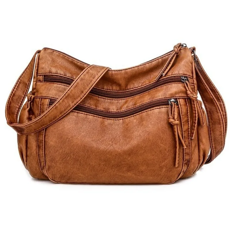 Torba damska ze spranej skóry 2024 europejska i amerykańska torba na ramię w stylu retro wszechstronna torba crossbody o dużej pojemności miękka skóra PU