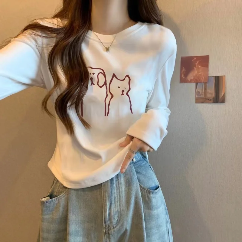 Women's Slim Fit Long Sleeve Base Shirt Fleece Brushed Design Casual Style round Neck T-shirt Polyester Fabric Short Length