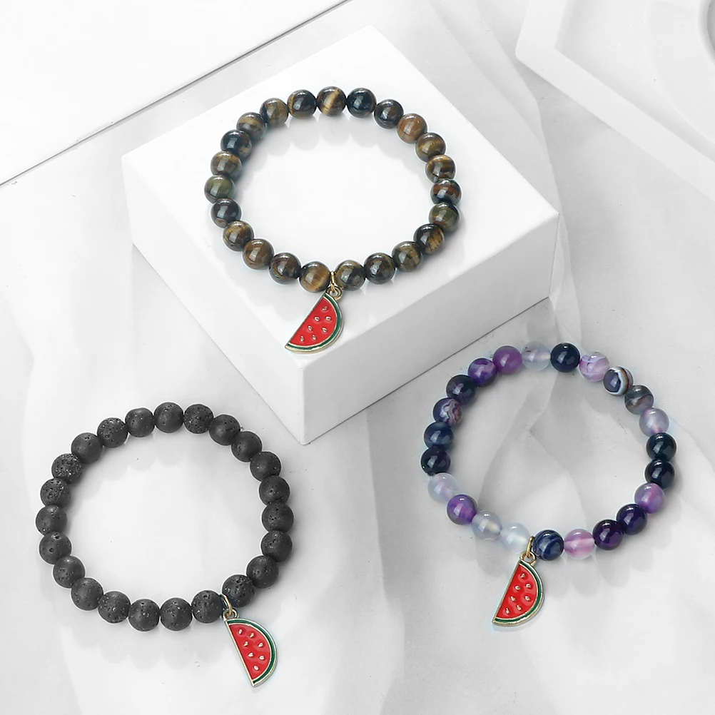 New Natural Tiger Eye Stone Bracelet Charm Watermelon Pendant Black Lava Agate Malachite Beaded Bracelets Women Men Yoga Jewelry