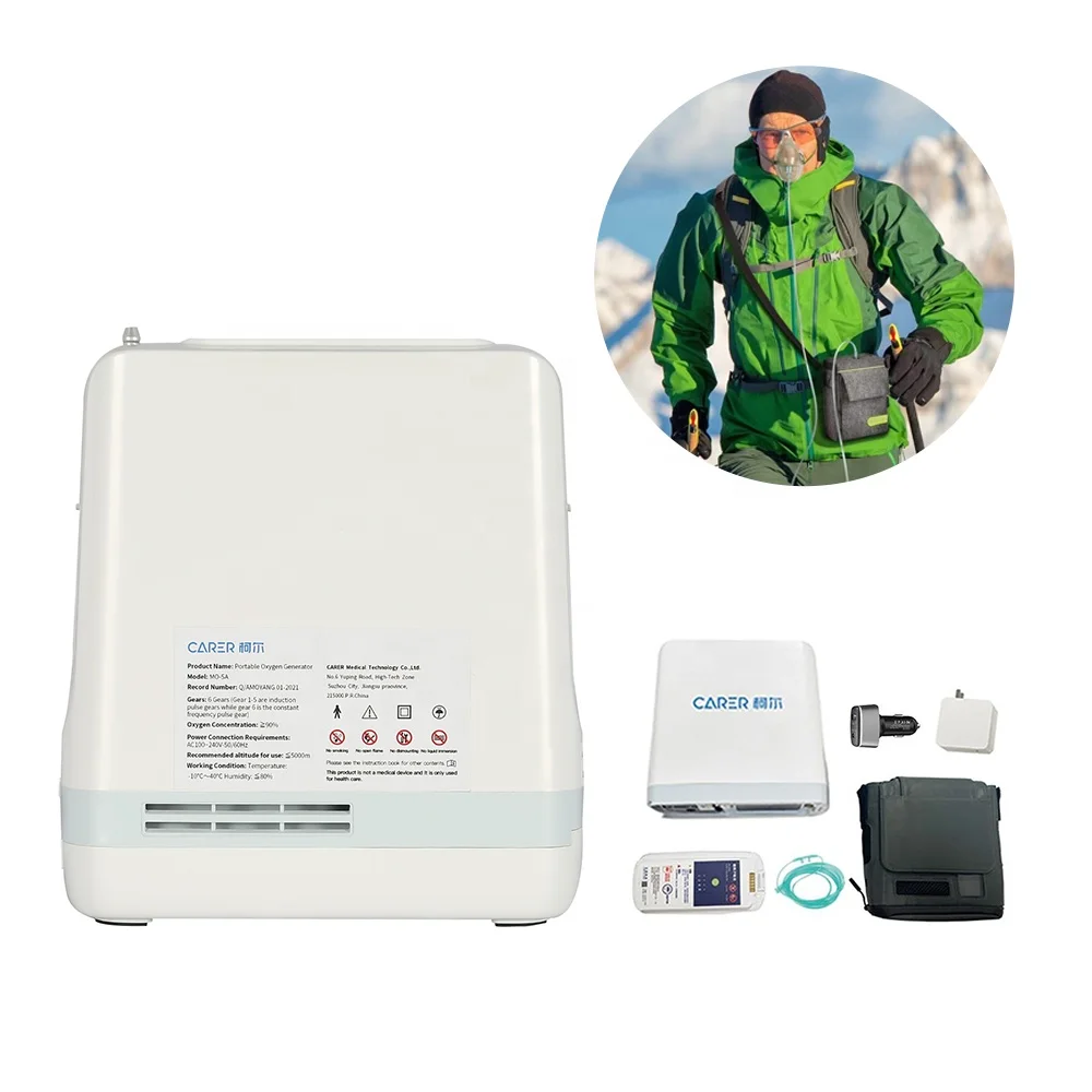 Wholesale CARER CPR-A5i Mini Portable Oxygen Concentrator 0.2-1L/min Battery-Operated Rechargeable 93% Purity 1.5-4.5h Battery
