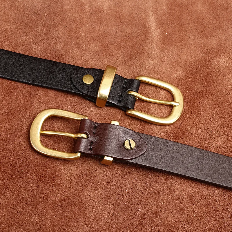 Women's belt 2.8CM wide belt Women's fashion simple hundred head layer cowhide trend copper buckle leather needle buckle belt