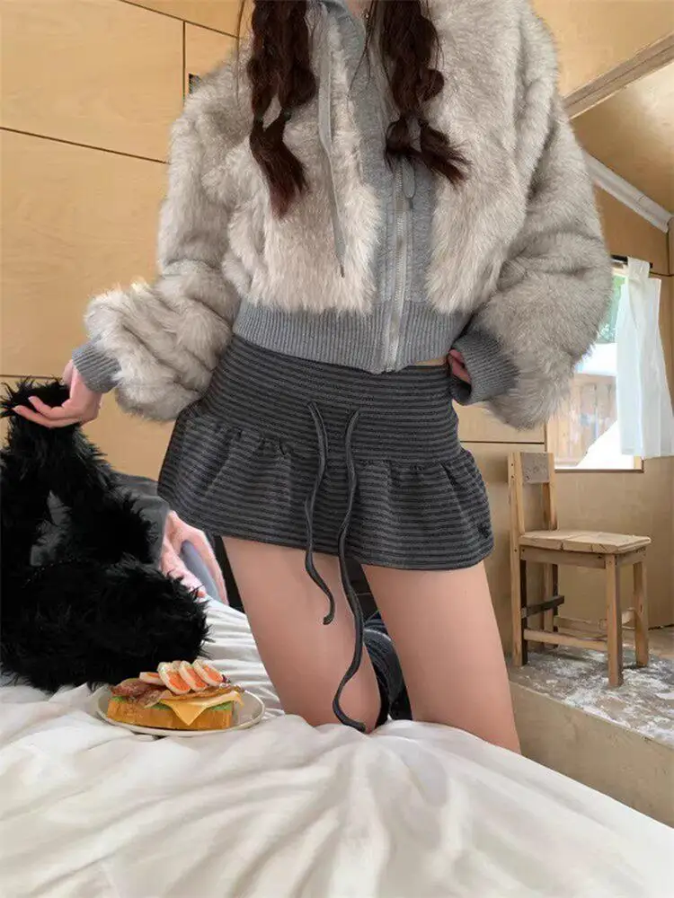 

Американская ретро-юбка в полоску с завышенной талией, А-силуэт, модная повседневная женская юбка для работы, с легкой эластичностью