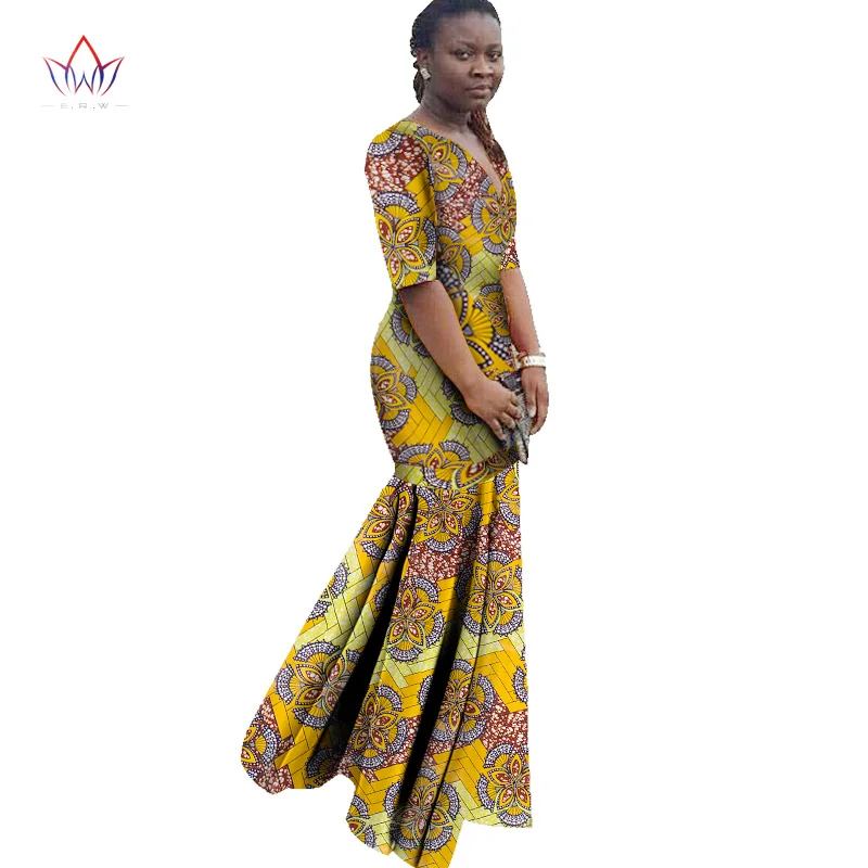 

African Dresses for Women Dashiki African Print Clothing Half Sleeve Mermaid Dress Maxi Party Dress BRW