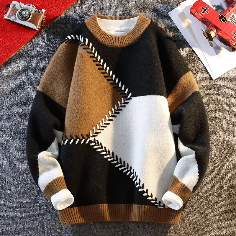 

Свободный крой, мужской вязаный круглый свитер Ne, осенний модный цвет, Blo Base, повседневный молодежный свитер из полиэфирного волокна