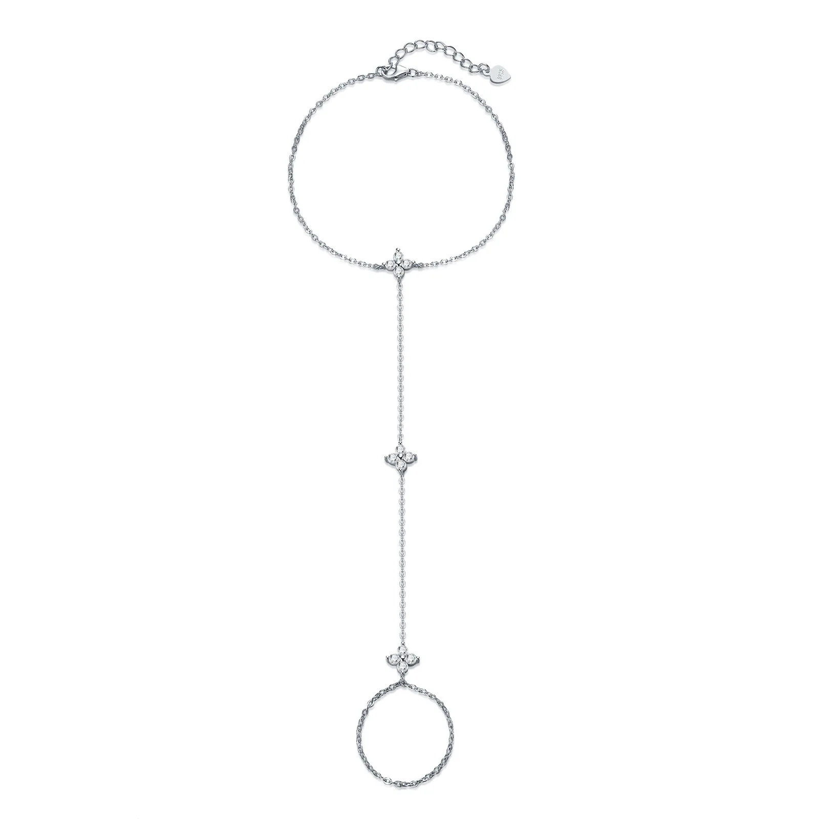 Elegant S925 Silver Moissanite Hand Chain Bracelet with Ring, Delicate Stackable Jewelry for Women Daily Party