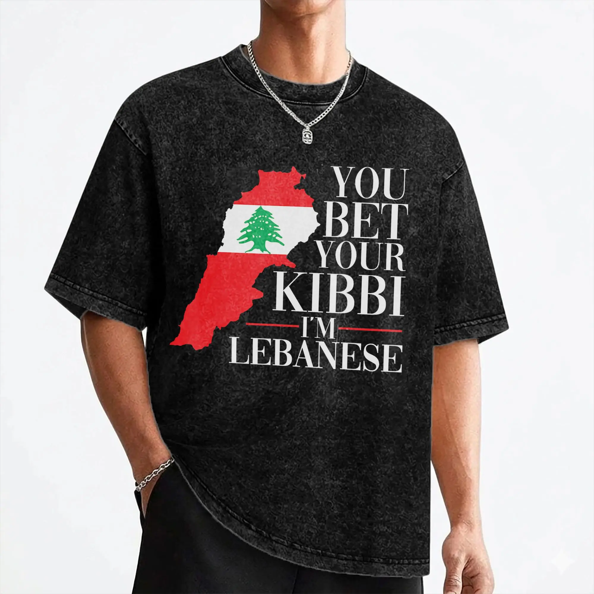 Lebanon Tees You Bet Your Kibbi I'm Lebanese T Shirts Washed Short Sleeve T-Shirts for Men Women Streetwear Tees