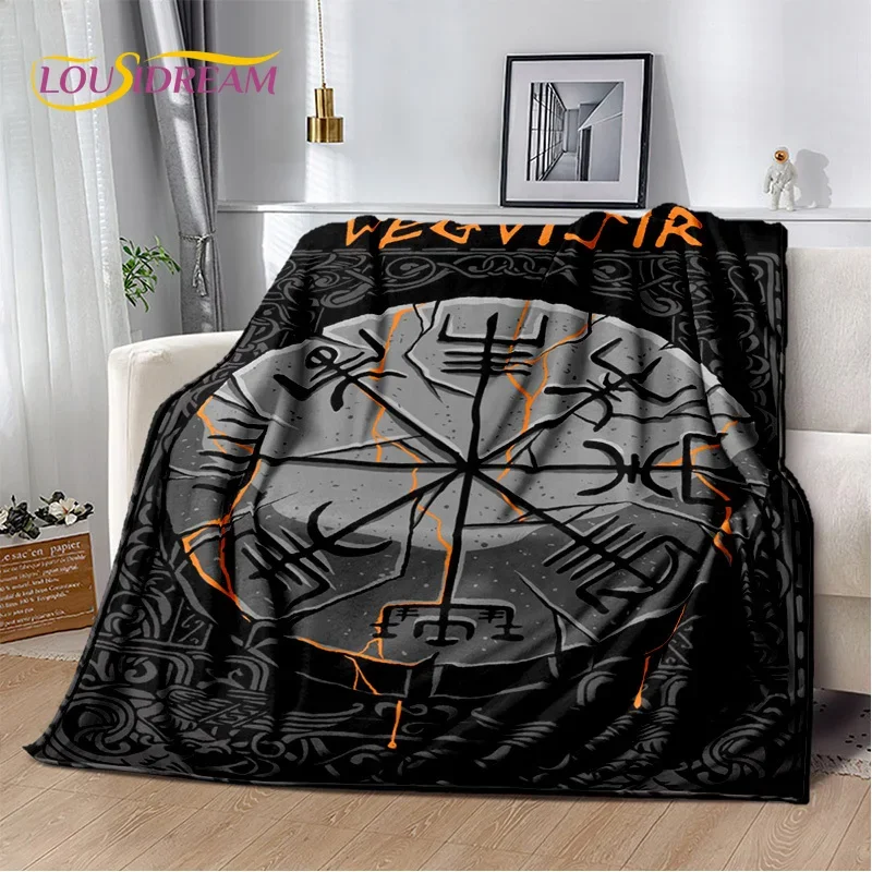 3D Nordic Viking Mythology Symbols Odin Cartoon Plush Flannel Blanket Throw Blanket for Living Room Bedroom Bed Sofa Picnic Kids