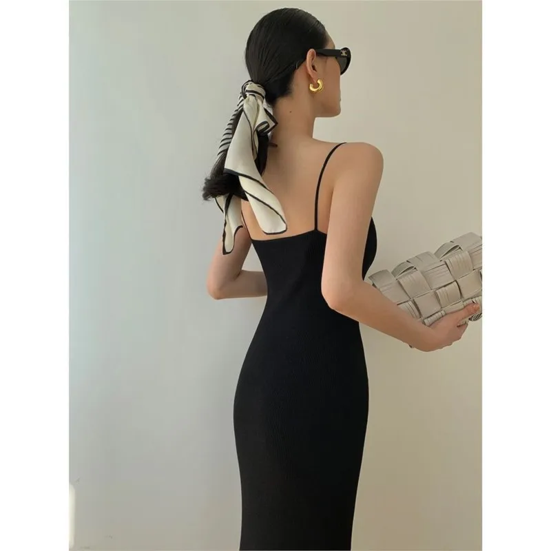 2025 Summer French Minimalist Design Knitted Strap One Piece Collar Sleeveless vestido High End Bright Color Tank Top Long Dress