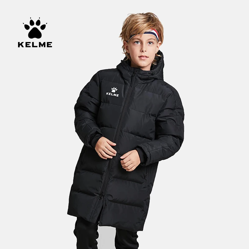 

KELME KIDS Winter Jacket Long Solid Sports Training Coat Child Overcoat Outrwear Warm Cotton Padded Coat Boys Girl 2022 New