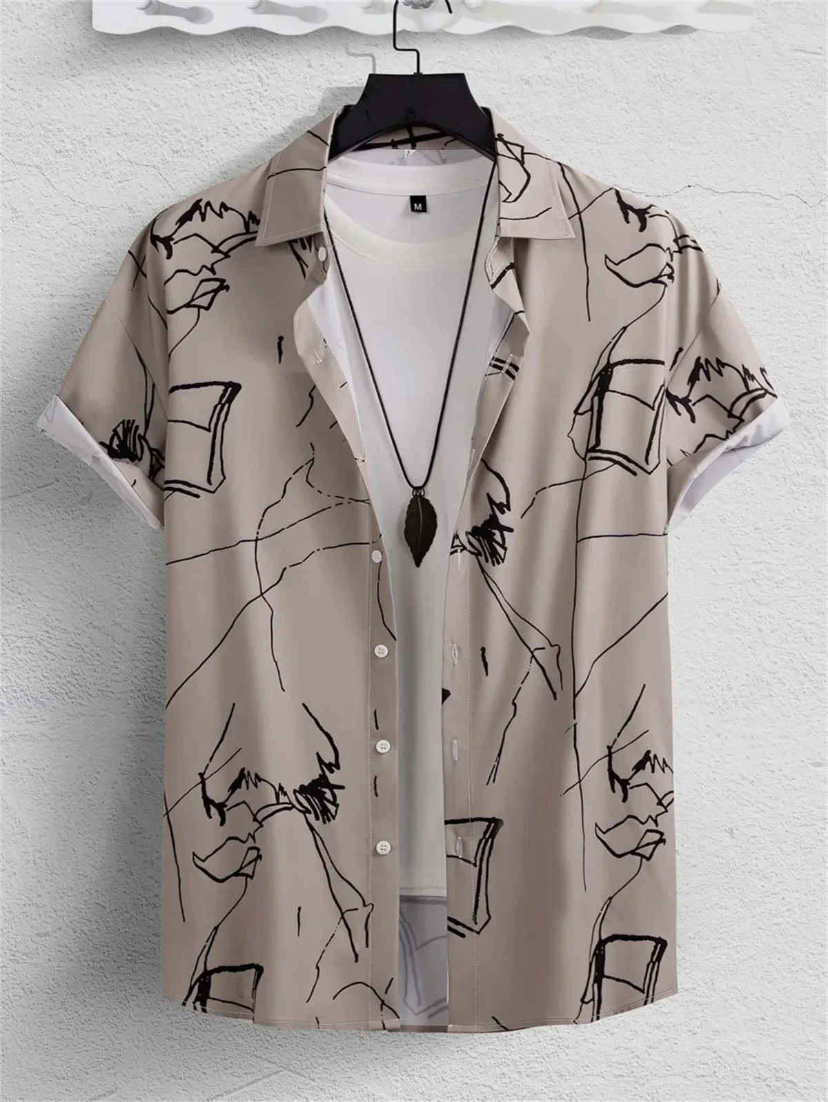 2024 Hawaiian Casual Men's Shirts Messy Line Print Fashion Large Size Comfortable Men's Short Sleeve Shirt