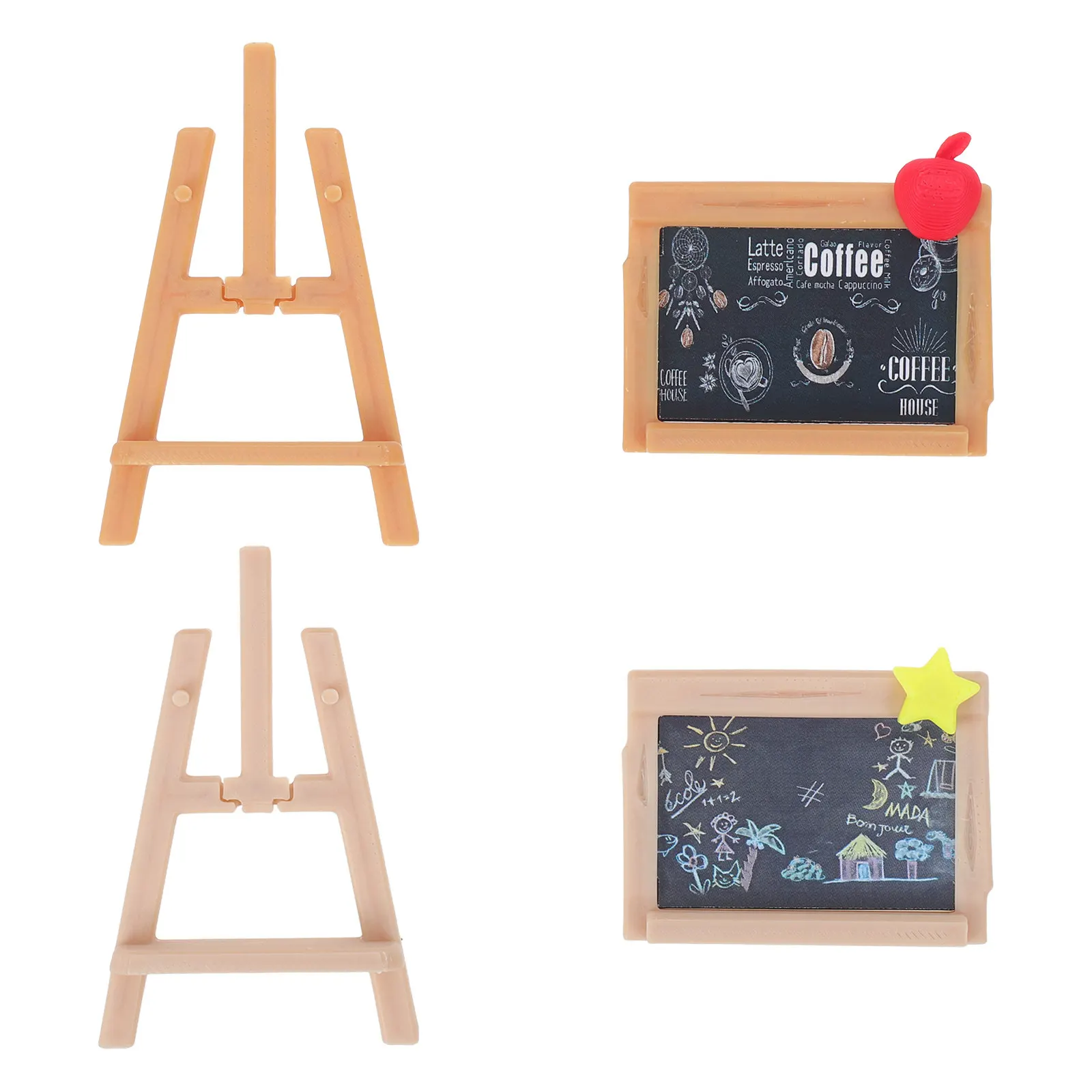 2Pcs Miniature Easel Set Compact Painting Stand Realistic Blackboard for Coffee Shop Scene Dollhouse Decoration Small Display