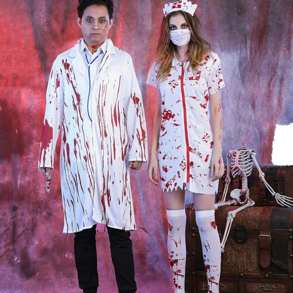 

Halloween Horror Blood Nurse Costume Couple Terror Role Play Cosplay Costume Eye-catching Nurse Dress Doctor Coat Outfits