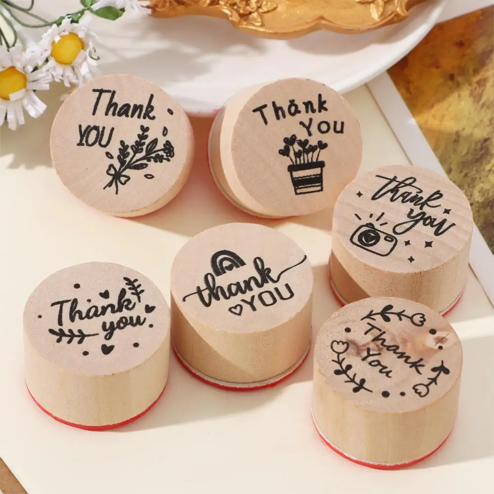 6pcs/set Thank You Wooden Rubber Stamps Happy Birthday Blessing Greeting Words Handmade Letter Stamp DIY Scrapbook Gift Decor