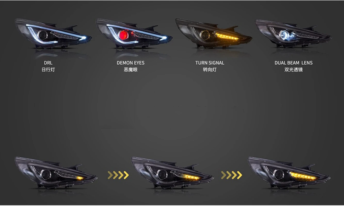 البوب لشركة هيونداي سوناتا 8 LED المصباح 2011-2014 سوناتا 8 رئيس مصباح DRL العارض عدسة اكسسوارات السيارات