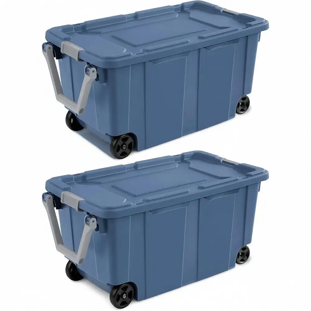 

Plastic Storage Bin with Lid, Blue, 40 Gallon Capacity, 36.75 x 21.38 x 18 Inches, 2 Pack