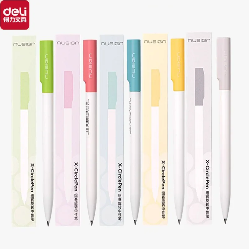 NUSIGN X-CirclePen 2pc Gel Pen Retractable 0.5mm 120° Quiet Rotation Anti-Roll Cap Quick Dry Journaling Drawing Writing Supplies