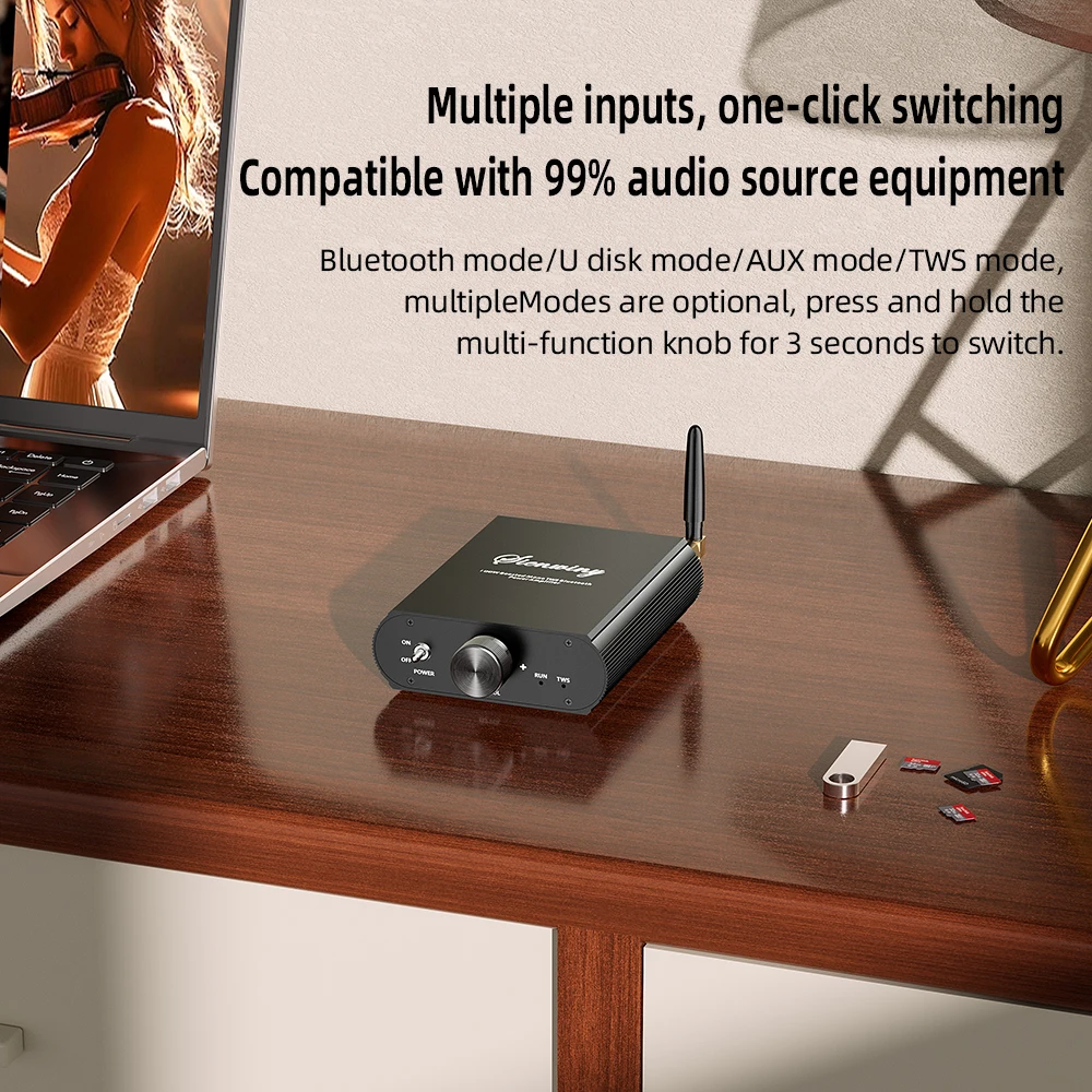 Docreate YS-T100w TPA3116 Bluetooth 5.3 Mono Amp APP Control, 12-24V Boost Mini Audio Amplifier For Outdoor/PC/Subwoofer EU/US