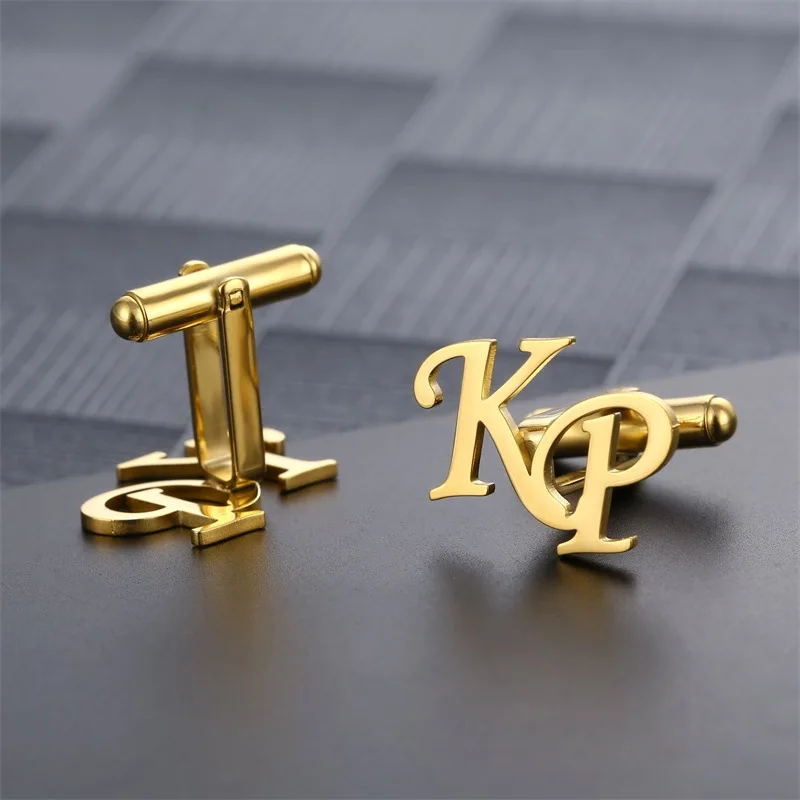 Personalized Name Cufflinks Stainless Steel Letter Cufflinks Logo Wedding Groomsmen Jewelry Best Friend Gift