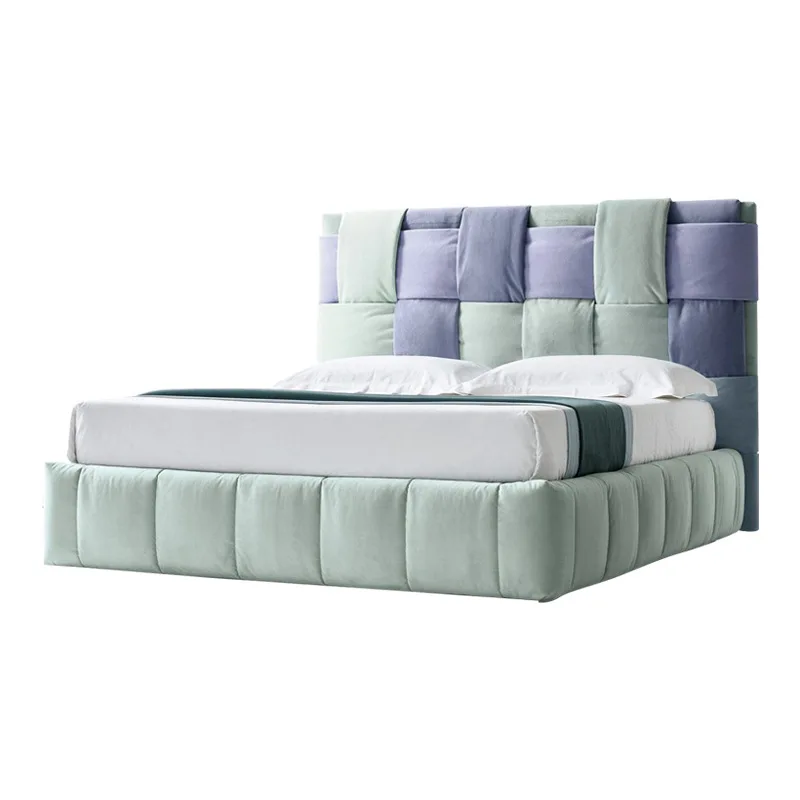 غرفة نوم رئيسية فاخرة وحديثة وسرير من القماش الخشبي الصلب وسرير زفاف إسكندنافي بطول 1.8 متر وشقة صغيرة مزدوجة #5