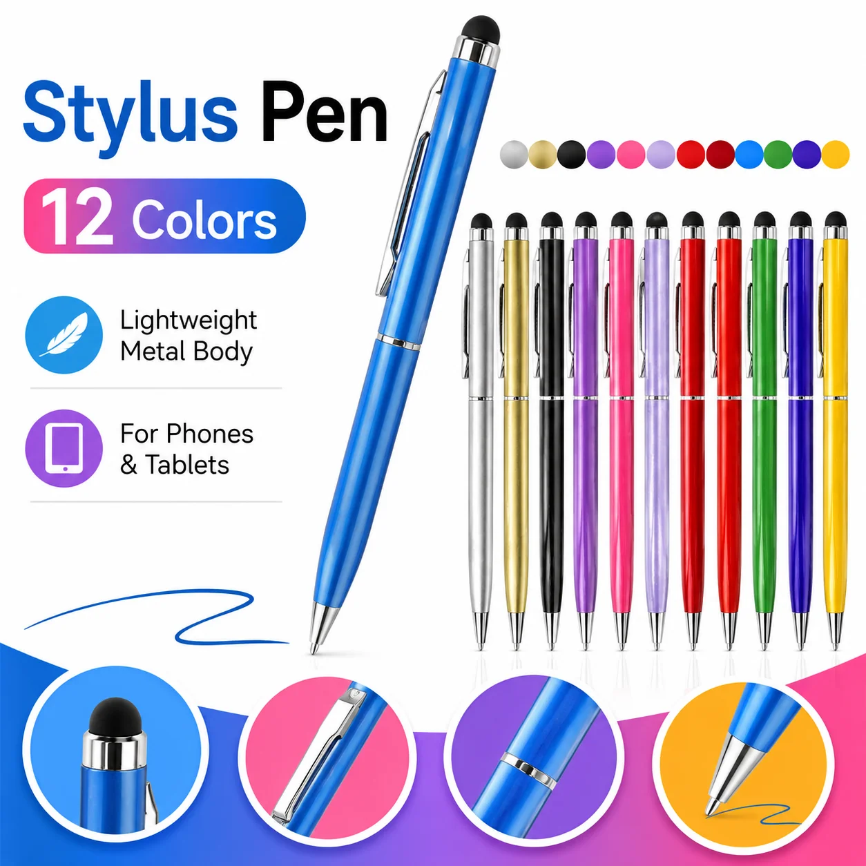 2-in-1 Stylus Pens for Touch Screens, for Tablets/Phones, Ink Ballpoint Pen, Universal Capacitive Stylus