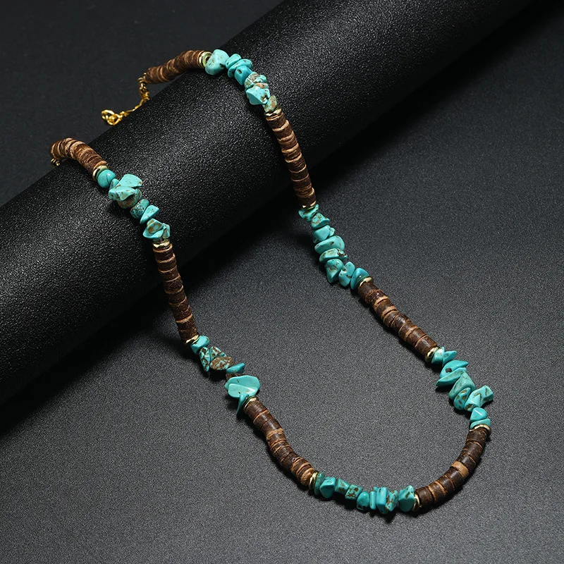 Noter New Bohemia Necklace Men Women Natural Coconut Bead Collar Irregular Tiger Eyes Howlite Colar Beach Leisure Accessories