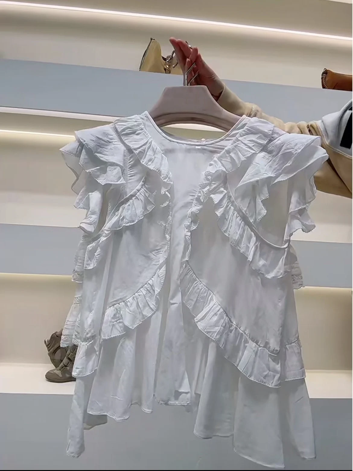 

Heidd Early Spring Cute Sle White Svel irt Lace Trim Cotton round Ne ort Sve Women's Faion Age-Defng