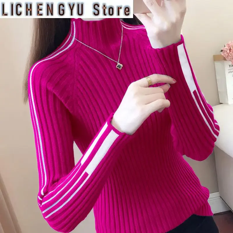 

Fashion Turtleneck Knitted Spliced Loose Korean Sweater Women's Clothing Autumn New Casual Pullovers All-match Commute Tops