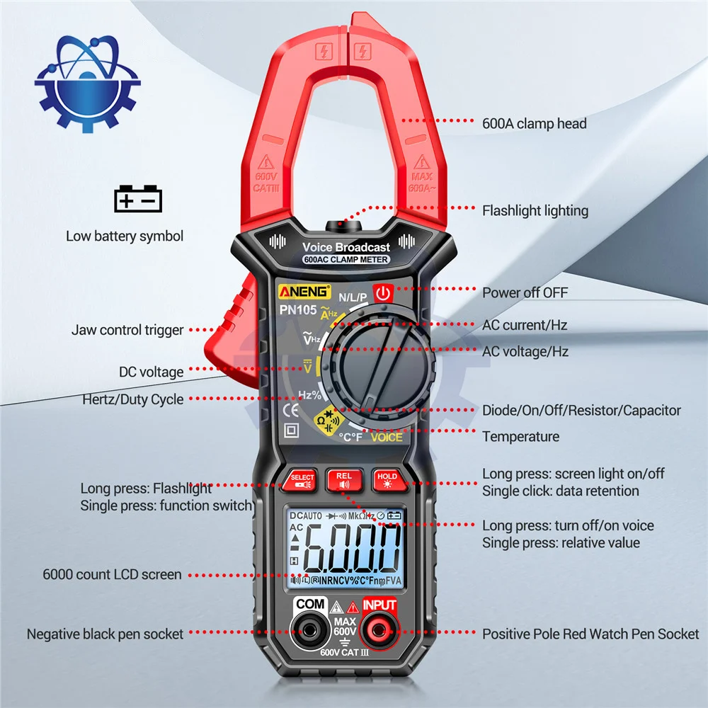 New ANENG PN105 Digital Clamp Multimeter Meter 6000 Counts Professional True RMS AC/DC Voltage Current Tester Hz Capacitance Ohm