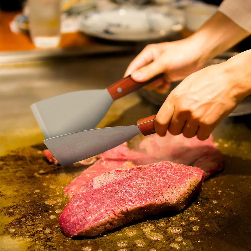 

3Pcs Heat Resistant Steak Spatula with Wooden Handle Stainless Steel Grill Shovel for Pizza Frying Pan Restaurant Supplies