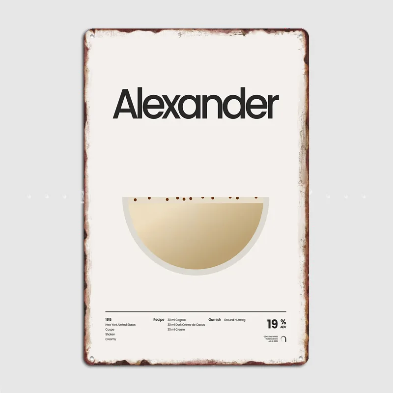 Alexander Cocktail Recipe Drink Poster Retro Metal Custom Sign Pub Club Room Decoration Bar Posters Indoor Home Wall Decor