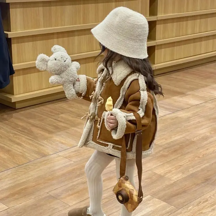 Girls Coat 2023 Plush Warm Kids Tops Casual All-match Korean Version Fashion Winter Clothes for Girls Winter Coat Mixed Colors