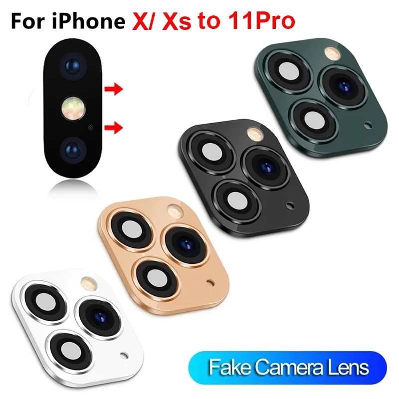 Luxury Fake Camera Lens Sticker Seconds Change Cover Case Phone Upgrade Support Flash For iPhone X Xs to 11 Pro