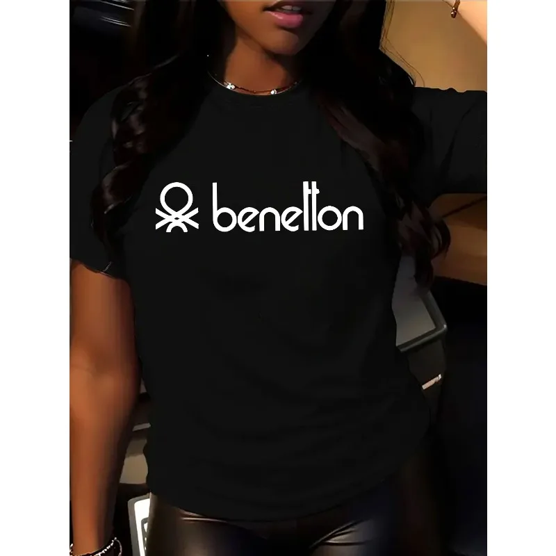 Benelton الجرافيك طباعة المرأة تي شيرت قصير الأكمام القطن تيز عالية الجودة الفاخرة العلامة التجارية تي شيرت الصيف الشارع الشهير Y2k القمم #2