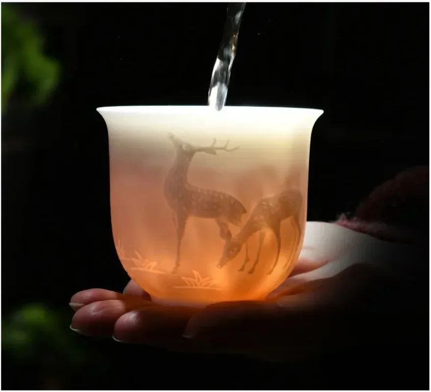 Yangzhi Jade Master Cup Large Capacity Chinese Style Qingming Shanghe Tu High end Dragon and Phoenix Cup Tea Cup