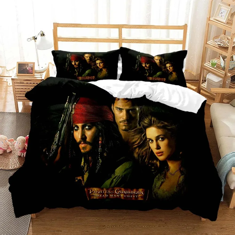 Pirates Movie Bedding Set,Pirates of the Caribbean Duvet Cover 3D Print,Jack Quilt Cover Pillowcase king Queen Size Boys Adult