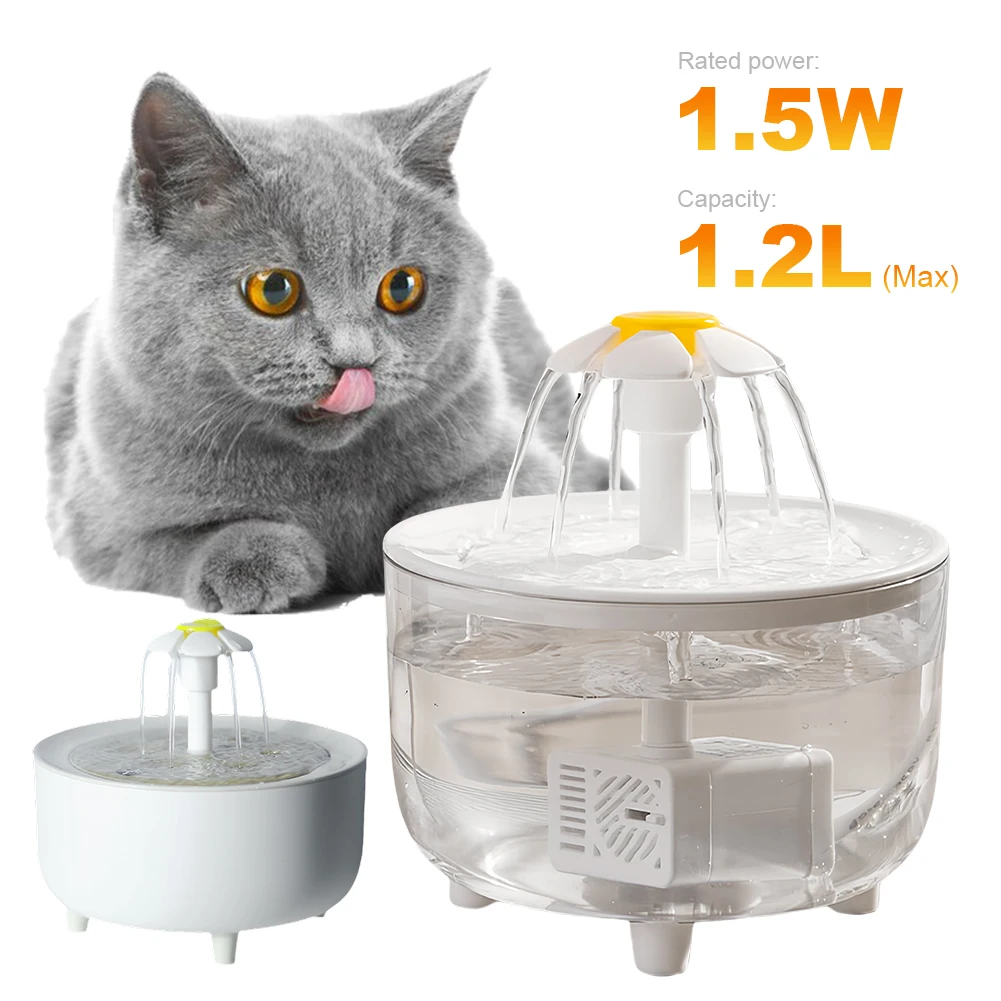 1200ml Pet Drinking Dispenser Drinker USB Auto Filter Transparent Cat Drinker Pet Water Fountain Automatic Cat Drink Bowl Filter