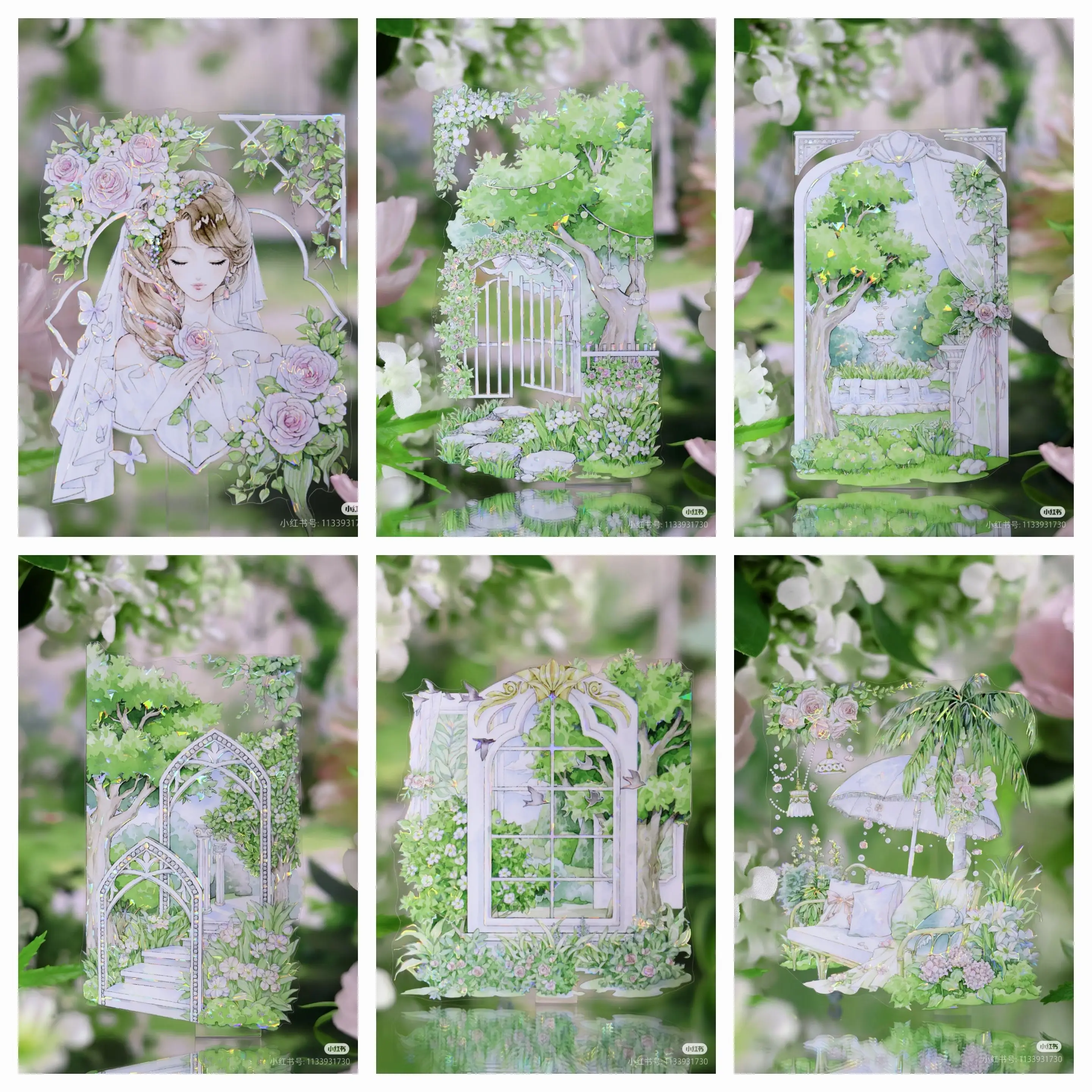 Romantic Wedding Afternoon Courtyard PET Tape Sample DIY Sticker for Journaling Scrapbooking Shimmering Card Luxury Material