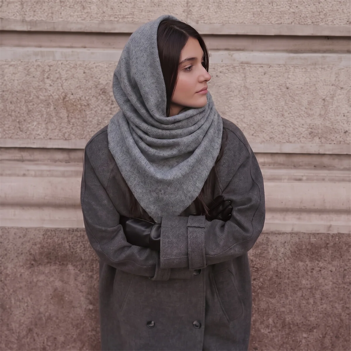 Everyday Match Knitted Triangle Neck Shawl For Women Solid Gentle Scarf Versatile Head Wrap Piece For City Walk Gathering