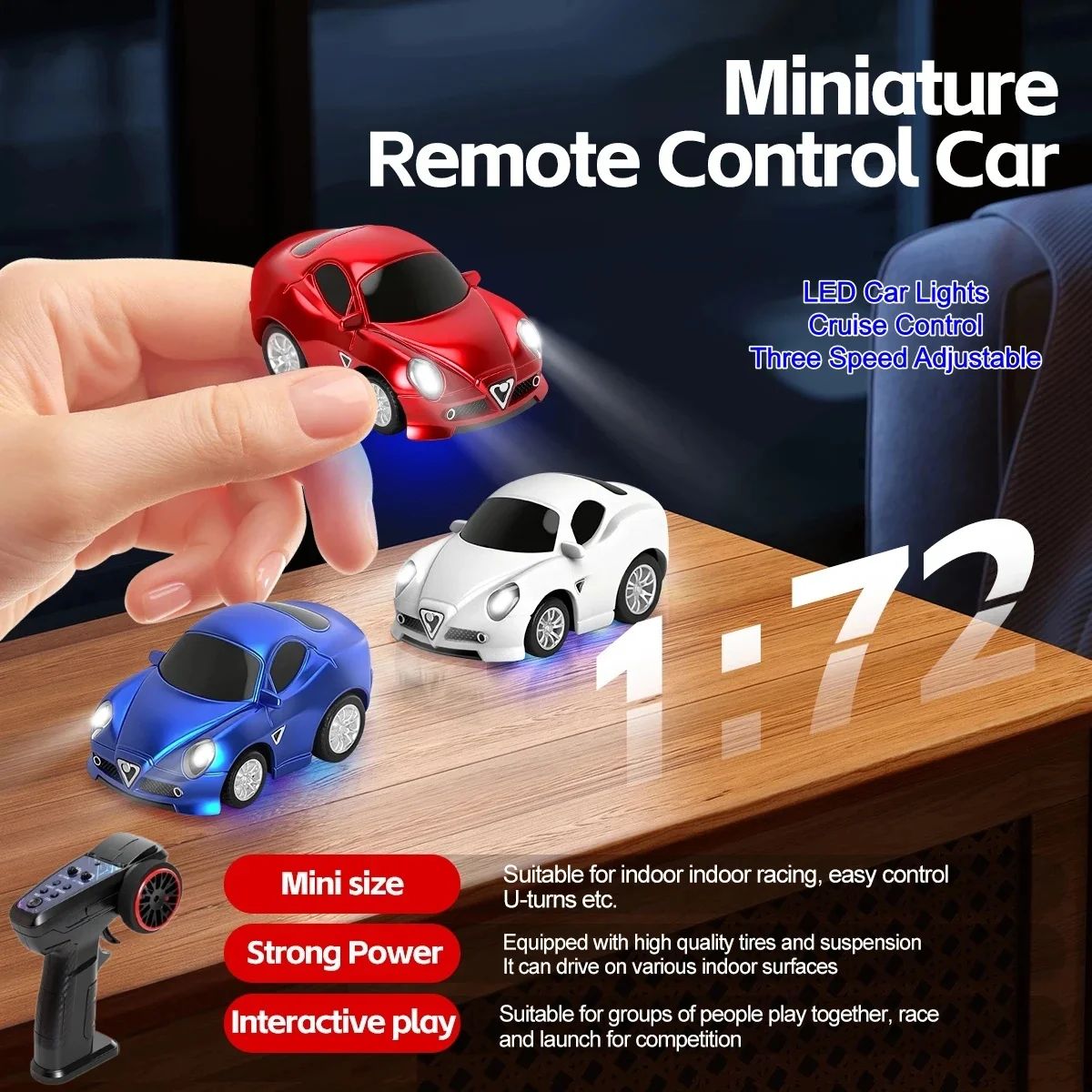 

Радиоуправляемая мини-машинка 1/72 с тремя скоростями, регулируемая, 2.4G, с гироскопом для стабилизации, светом и круиз-контролем, гоночная модель на пульте управления, игрушка