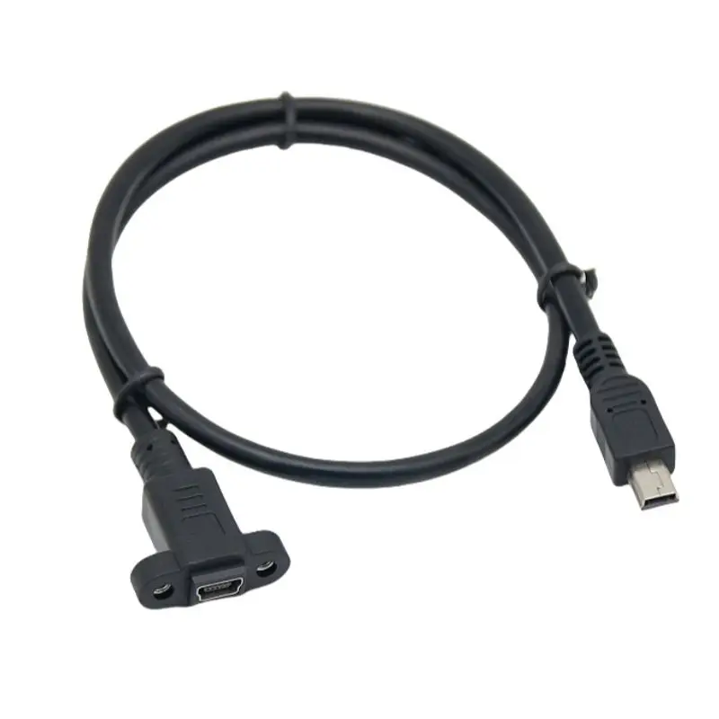 30cm-1m Mini USB Male to Female Extension Cable With Ear Screw Holes For Fixation, T-Shaped Mini Port Male to Female Data Cable