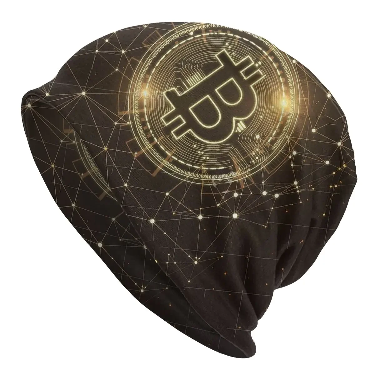 Polygonal Bitcoin Skullies Beanies Hat Cryptocurrency Summer Men Women Street Cap Warm Dual-use Bonnet Knit Hat