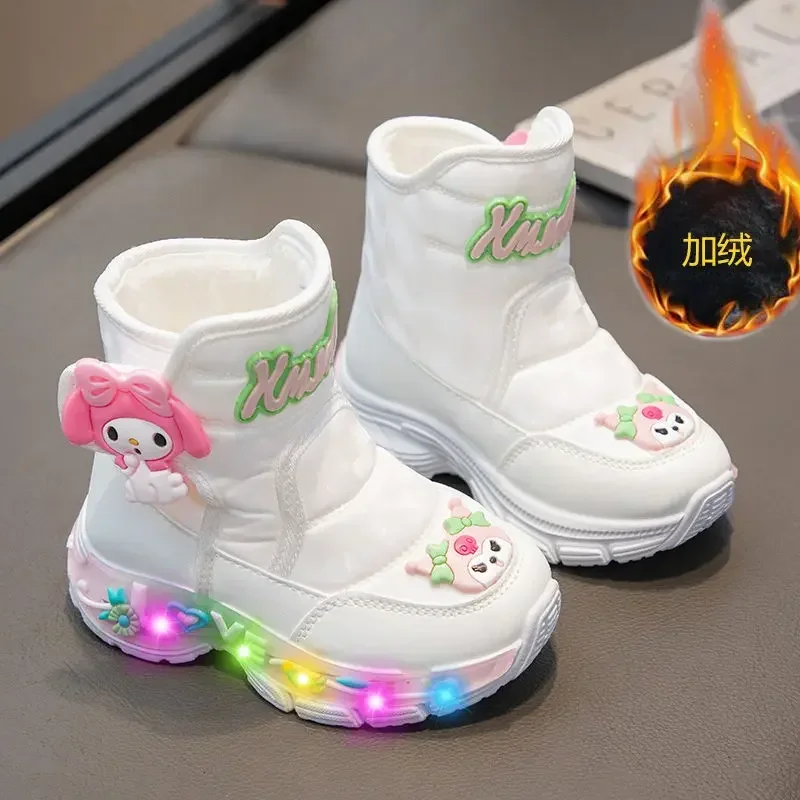 Feminino coração anime kawaii minha melodia miniso macio quente botas de neve inverno bonito velo engrossado sapatos de algodão presentes adoráveis para crianças