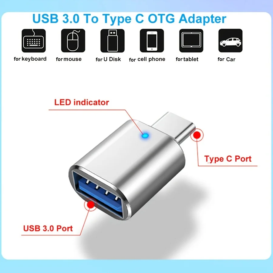 NNBILI 1-5 قطعة USB 3.0 إلى نوع C محول LED OTG إلى USB C ذكر إلى USB موصل سالب لمحولات هواوي سامسونج Xiaomi POCO