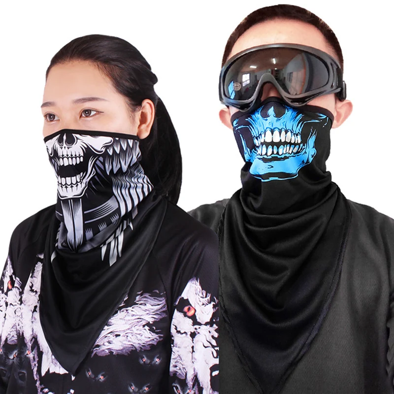 Sciarpa triangolare teschio fantasma passamontagna equitazione maschera per il viso copertura scudo scaldacollo sport all'aria aperta Bandana uomo donna scaldacollo